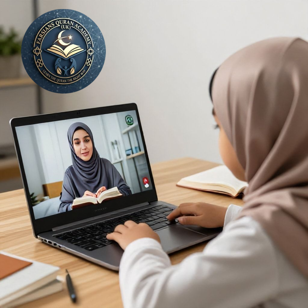 Kid learning Quran with Tajweed during one to one online class